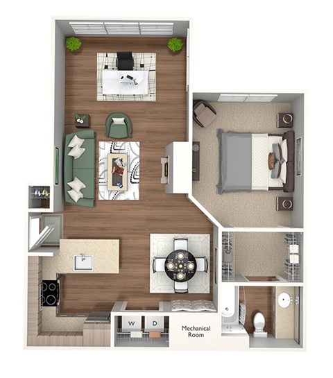 Floor plan for 1 bed, 1 bath, 759 sqft